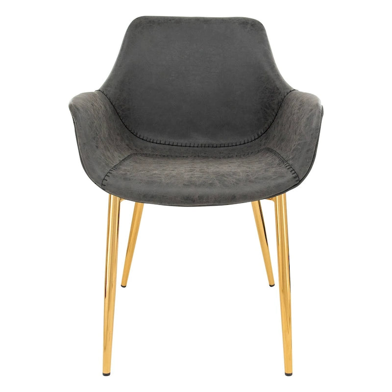 Sedia da pranzo con braccioli in similpelle nera carbone con gambe in ferro, set da 2