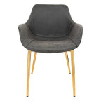 Sedia da pranzo con braccioli in similpelle nera carbone con gambe in ferro, set da 2