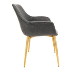 Sedia da pranzo con braccioli in similpelle nera carbone con gambe in ferro, set da 2
