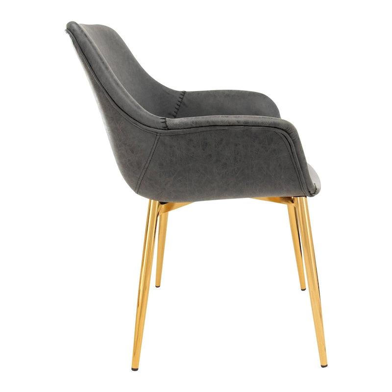 Sedia da pranzo con braccioli in similpelle nera carbone con gambe in ferro, set da 2