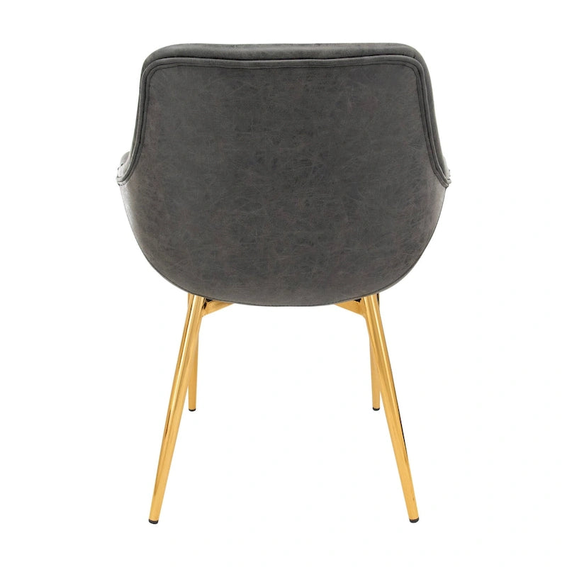 Sedia da pranzo con braccioli in similpelle nera carbone con gambe in ferro, set da 2