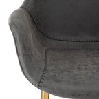 Sedia da pranzo con braccioli in similpelle nera carbone con gambe in ferro, set da 2