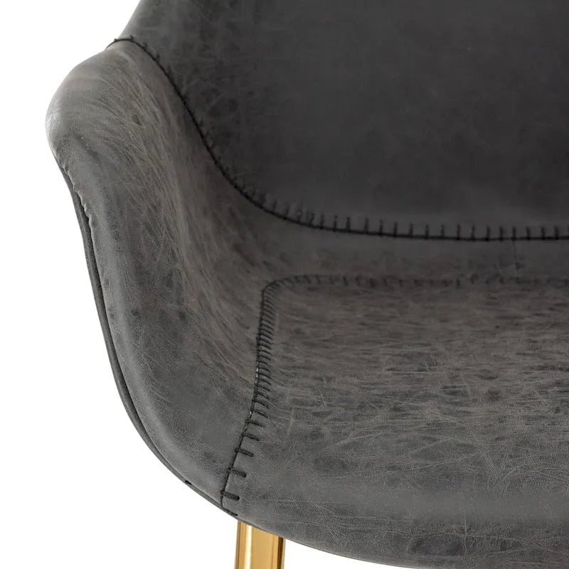 Sedia da pranzo con braccioli in similpelle nera carbone con gambe in ferro, set da 2