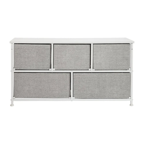5 Drawer Storage Chest with Wood Top & Dark Fabric Pull Drawers