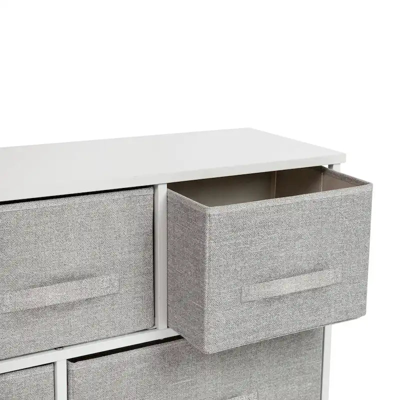 Comò con 5 cassetti, Bianco/Grigio e Nero/Grigio, Cassetti in tessuto, Montaggio per 1 persona