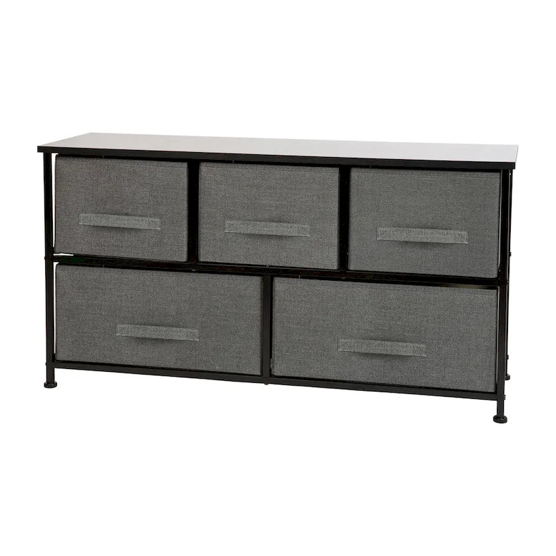Comò con 5 cassetti, Bianco/Grigio e Nero/Grigio, Cassetti in tessuto, Montaggio per 1 persona