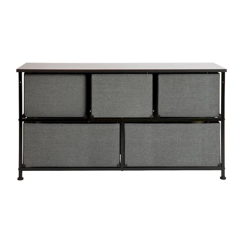 Comò con 5 cassetti, Bianco/Grigio e Nero/Grigio, Cassetti in tessuto, Montaggio per 1 persona