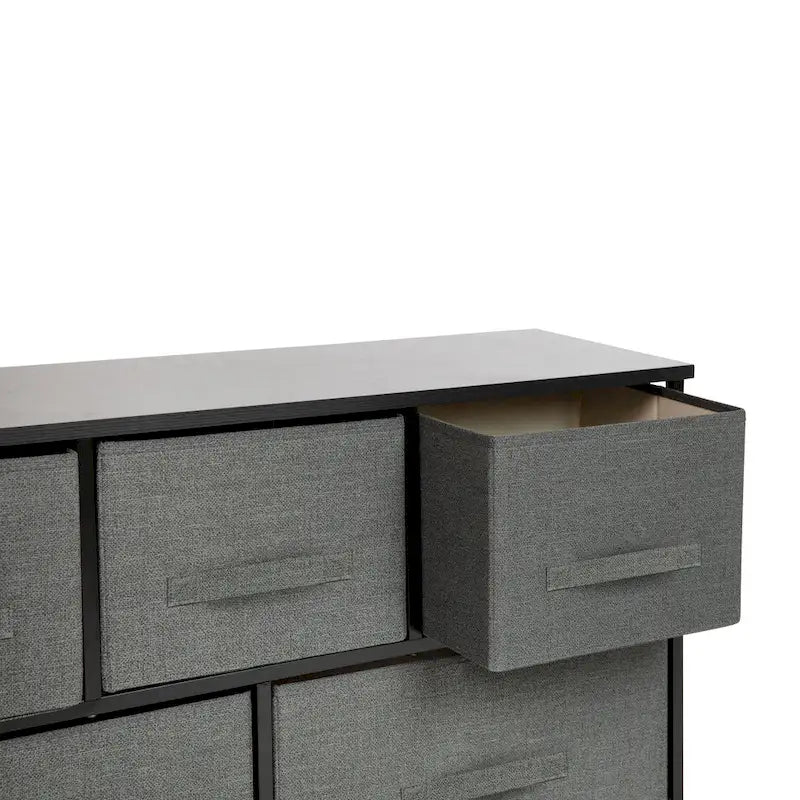 Comò con 5 cassetti, Bianco/Grigio e Nero/Grigio, Cassetti in tessuto, Montaggio per 1 persona