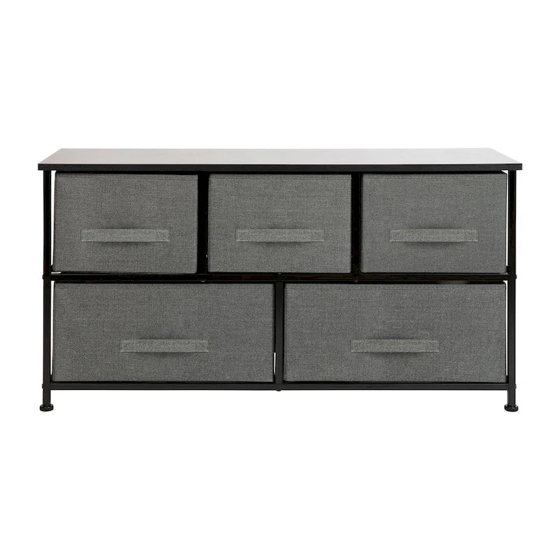 Comò con 5 cassetti, Bianco/Grigio e Nero/Grigio, Cassetti in tessuto, Montaggio per 1 persona
