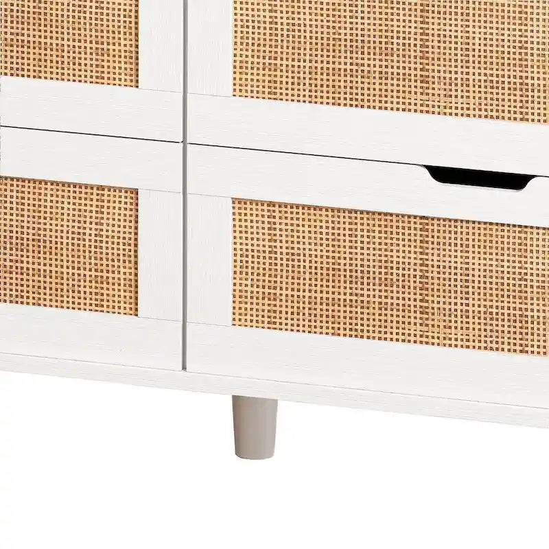 Cassettiera 6 cassetti in Rattan Naturale/Bianco/Nero con LED e Presa di Corrente, Singola
