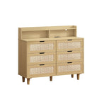 Cassettiera 6 cassetti in Rattan Naturale/Bianco/Nero con LED e Presa di Corrente, Singola