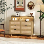 Cassettiera 6 cassetti in Rattan Naturale/Bianco/Nero con LED e Presa di Corrente, Singola