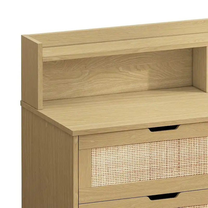 Cassettiera 6 cassetti in Rattan Naturale/Bianco/Nero con LED e Presa di Corrente, Singola