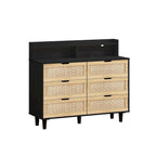 Cassettiera 6 cassetti in Rattan Naturale/Bianco/Nero con LED e Presa di Corrente, Singola