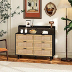 Cassettiera 6 cassetti in Rattan Naturale/Bianco/Nero con LED e Presa di Corrente, Singola