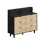 Cassettiera 6 cassetti in Rattan Naturale/Bianco/Nero con LED e Presa di Corrente, Singola