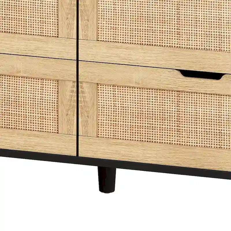 Cassettiera 6 cassetti in Rattan Naturale/Bianco/Nero con LED e Presa di Corrente, Singola