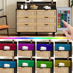 Cassettiera 6 cassetti in Rattan Naturale/Bianco/Nero con LED e Presa di Corrente, Singola