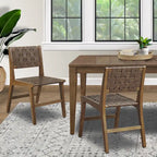 Sedia da pranzo in similpelle marrone intrecciata, set da 2