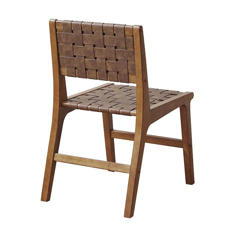 Sedia da pranzo in similpelle marrone intrecciata, set da 2
