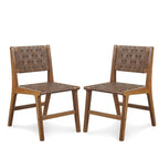 Sedia da pranzo in similpelle marrone intrecciata, set da 2