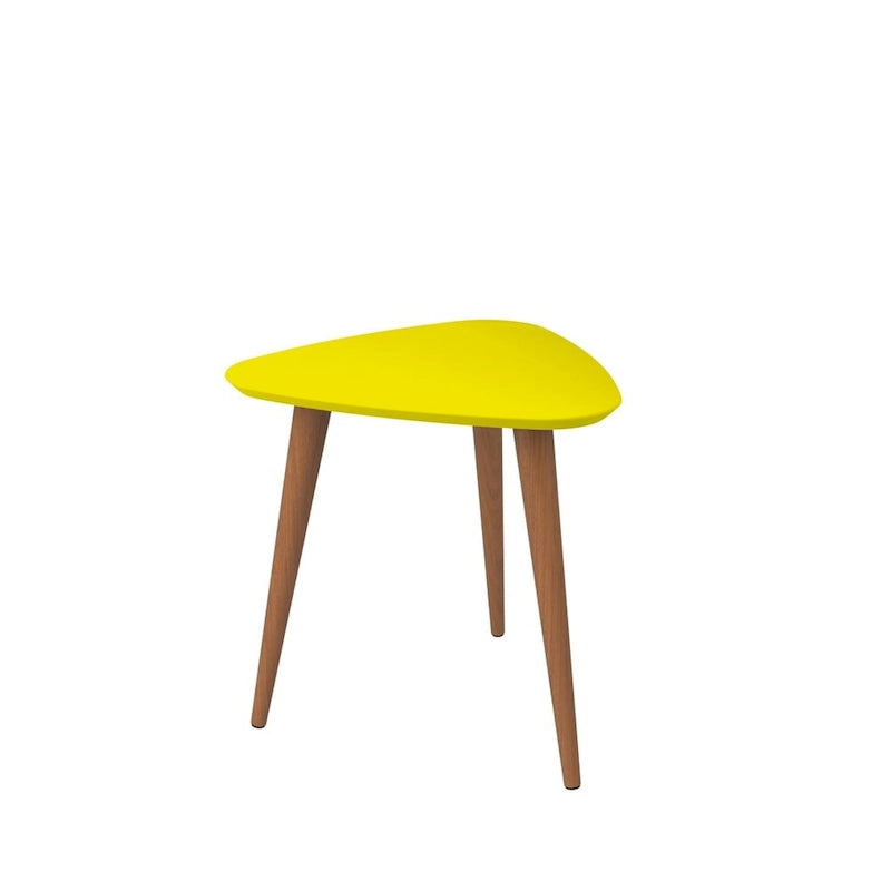 Tavolino triangolare bianco/crema/giallo con gambe a forcina – Montaggio per 1 persona