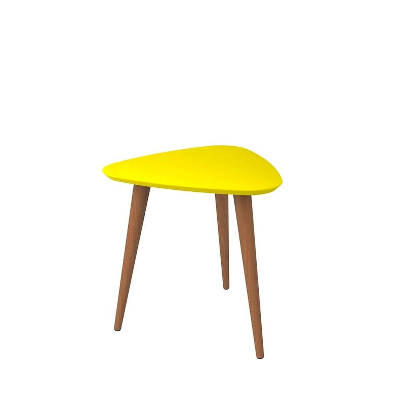 Tavolino triangolare bianco/crema/giallo con gambe a forcina – Montaggio per 1 persona
