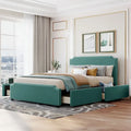 Letto Queen imbottito con contenitore e borchie – Blu/Beige/Grigio/Verde, adatto per 2