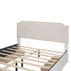 Letto Queen imbottito con contenitore e borchie – Blu/Beige/Grigio/Verde, adatto per 2