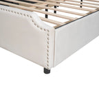 Letto Queen imbottito con contenitore e borchie – Blu/Beige/Grigio/Verde, adatto per 2
