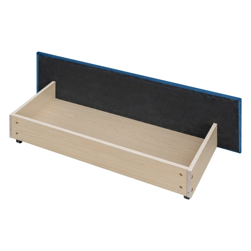 Letto Queen imbottito con contenitore e borchie – Blu/Beige/Grigio/Verde, adatto per 2