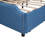 Letto Queen imbottito con contenitore e borchie – Blu/Beige/Grigio/Verde, adatto per 2