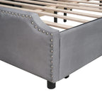 Letto Queen imbottito con contenitore e borchie – Blu/Beige/Grigio/Verde, adatto per 2