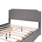 Letto Queen imbottito con contenitore e borchie – Blu/Beige/Grigio/Verde, adatto per 2