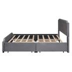 Letto Queen imbottito con contenitore e borchie – Blu/Beige/Grigio/Verde, adatto per 2