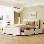 Letto Queen imbottito con contenitore e borchie – Blu/Beige/Grigio/Verde, adatto per 2