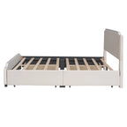 Letto Queen imbottito con contenitore e borchie – Blu/Beige/Grigio/Verde, adatto per 2