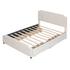 Letto Queen imbottito con contenitore e borchie – Blu/Beige/Grigio/Verde, adatto per 2
