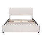 Letto Queen imbottito con contenitore e borchie – Blu/Beige/Grigio/Verde, adatto per 2