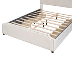 Letto Queen imbottito con contenitore e borchie – Blu/Beige/Grigio/Verde, adatto per 2