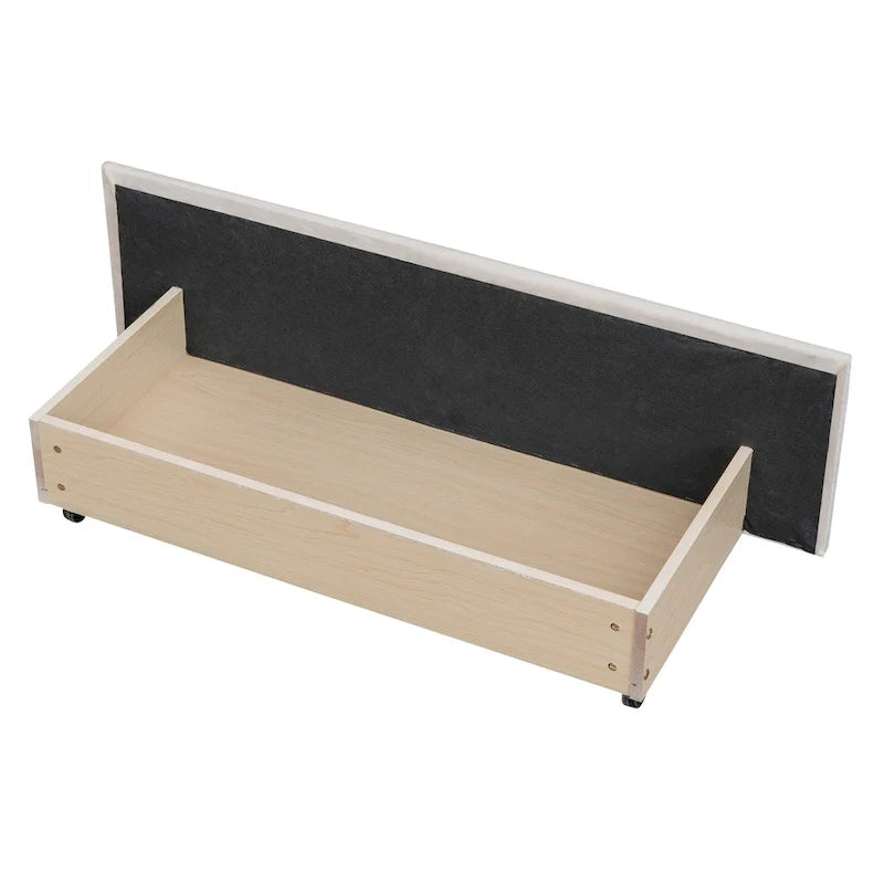 Letto Queen imbottito con contenitore e borchie – Blu/Beige/Grigio/Verde, adatto per 2