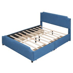 Letto Queen imbottito con contenitore e borchie – Blu/Beige/Grigio/Verde, adatto per 2