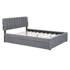 Letto imbottito con piattaforma a righe beige/grigio con letto estraibile – Matrimoniale francese/Matrimoniale, 2 posti letto
