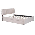 Letto imbottito con piattaforma a righe beige/grigio con letto estraibile – Matrimoniale francese/Matrimoniale, 2 posti letto
