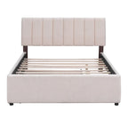 Letto imbottito con piattaforma a righe beige/grigio con letto estraibile – Matrimoniale francese/Matrimoniale, 2 posti letto