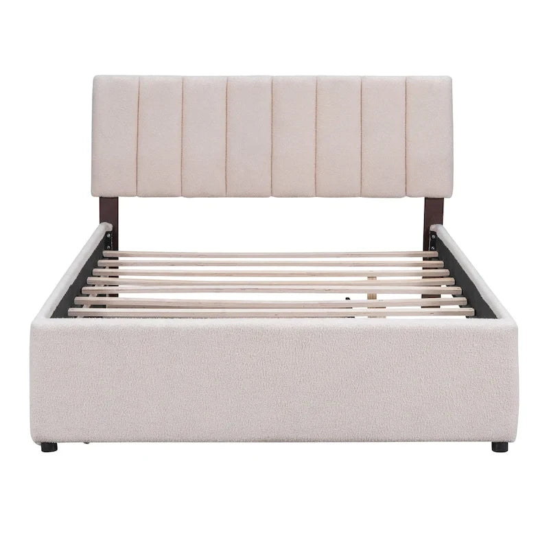 Letto imbottito con piattaforma a righe beige/grigio con letto estraibile – Matrimoniale francese/Matrimoniale, 2 posti letto