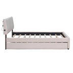 Letto imbottito con piattaforma a righe beige/grigio con letto estraibile – Matrimoniale francese/Matrimoniale, 2 posti letto