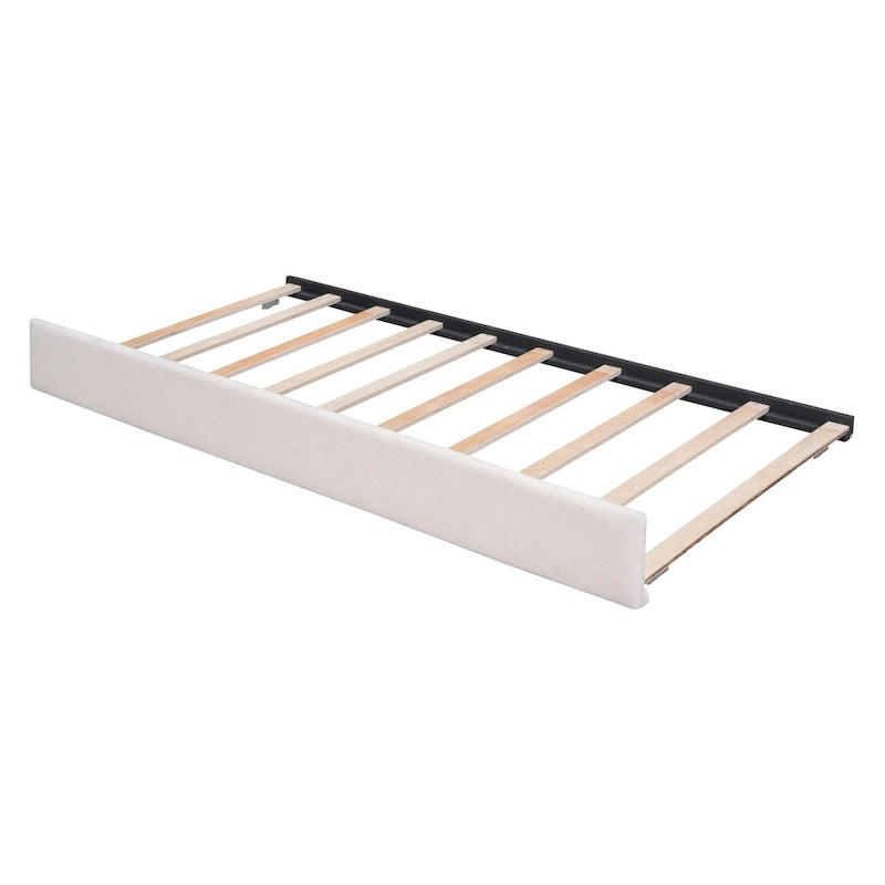 Letto imbottito con piattaforma a righe beige/grigio con letto estraibile – Matrimoniale francese/Matrimoniale, 2 posti letto