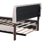 Letto imbottito con piattaforma a righe beige/grigio con letto estraibile – Matrimoniale francese/Matrimoniale, 2 posti letto
