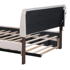 Letto imbottito con piattaforma a righe beige/grigio con letto estraibile – Matrimoniale francese/Matrimoniale, 2 posti letto